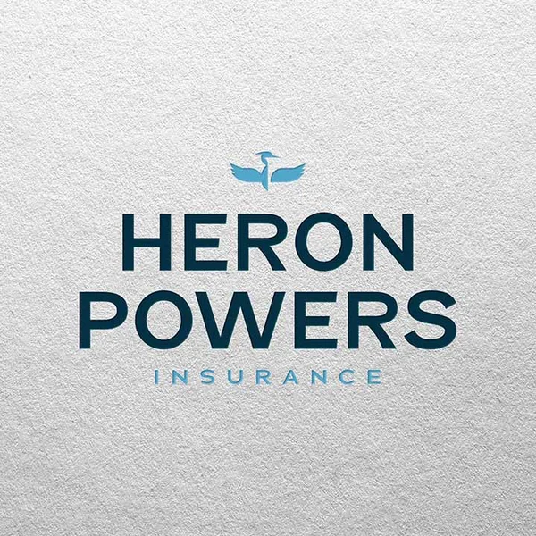 Heron Powers Insurance logo with a heron bird icon above the company name on a textured white background.