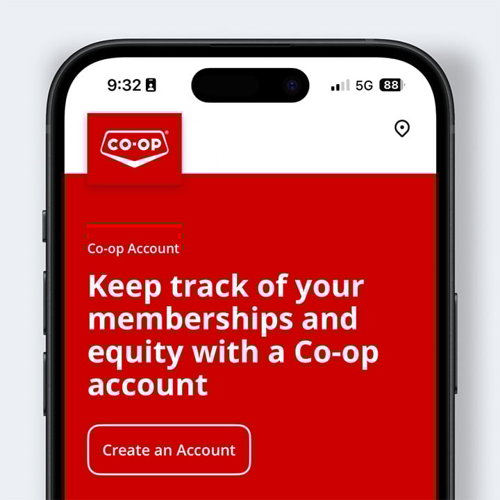 FCL CO-OP app mockup on a mobile device