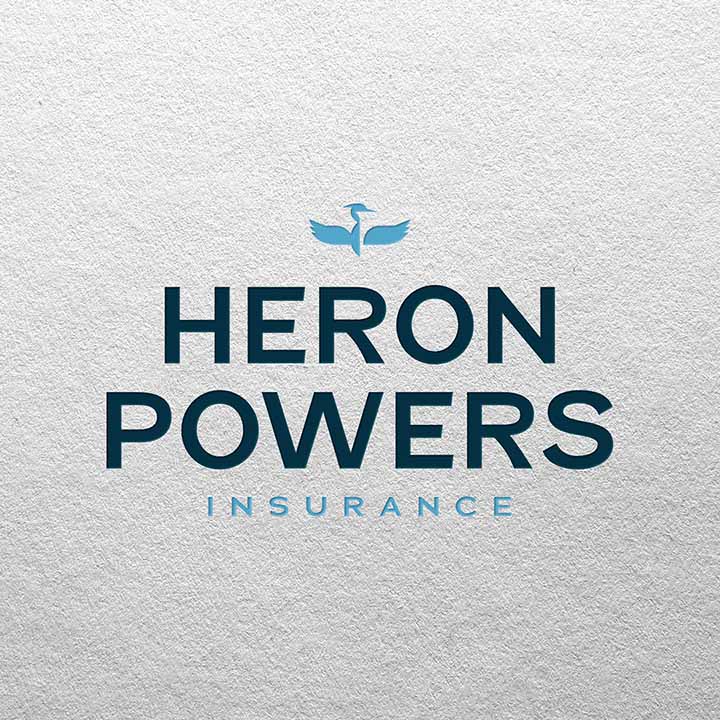 Heron Powers Insurance logo with a heron bird icon above the company name on a textured white background.